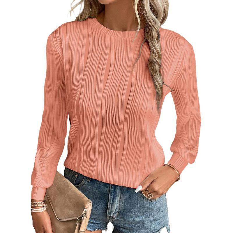 EVALESS Women'S Casual Sweatshirt Tops Trendy Long Sleeve Crewneck Basic Solid Loose Textured Shirts 2025 Fashion Womenswear Outfits Clothing