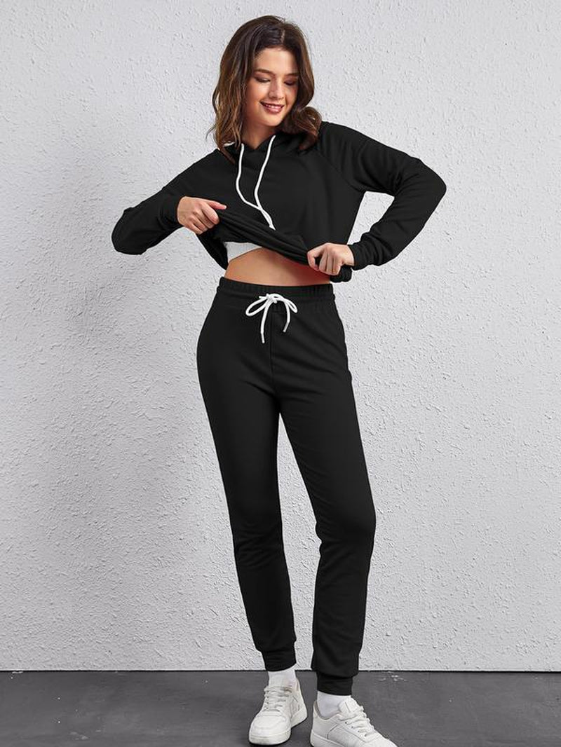 FUPHINE Women'S 2 Piece Sets Long Sleeve Hoodies Sweatpant Set Lounge Sets Fall Outfits Tracksuit 2024 Clothes (Black,L)