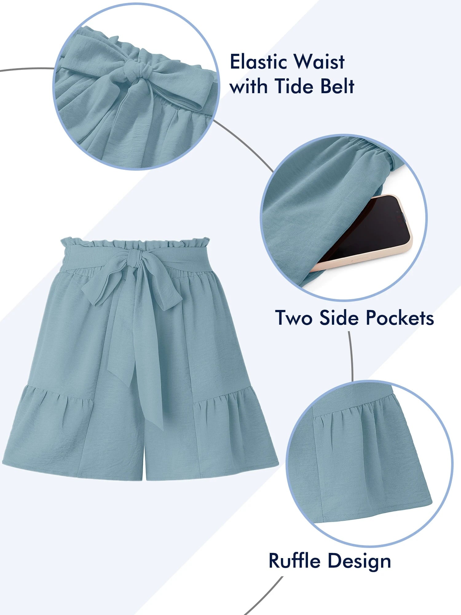 Summer High Waist Wide Leg Shorts for Womens Casual Loose Elastic Waist Lounge Beach Shorts with Pockets, US Size 2XL, Dark Blue