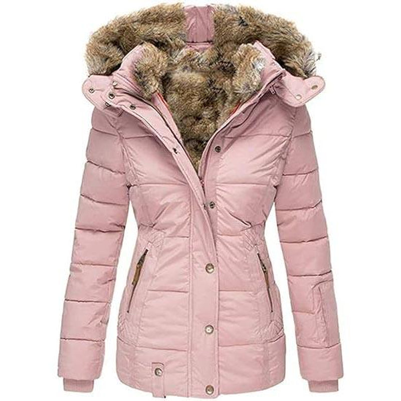 Goranbon Womens down Coats Winter Zipper Hooded Faux Fur inside Parka down Jackets