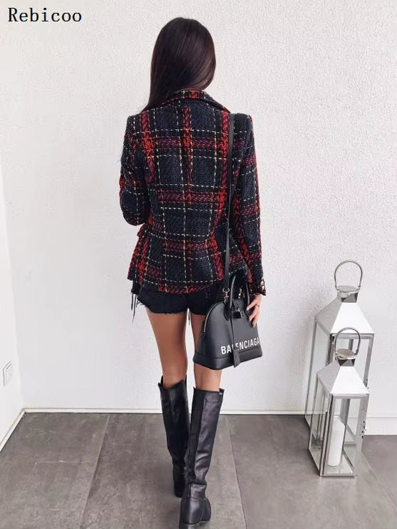 Blazer Woman Autumn Winter Suit Blazer New Casual Double Breasted Pocket Women Long Jackets Elegant Long Sleeve Blazer