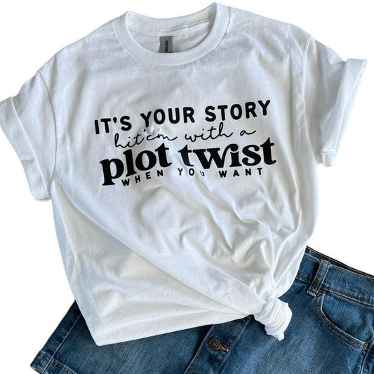 Plot Twist White Short Sleeve T-Shirt Womens Tops Womenswear Casual Comfortable Tshirt