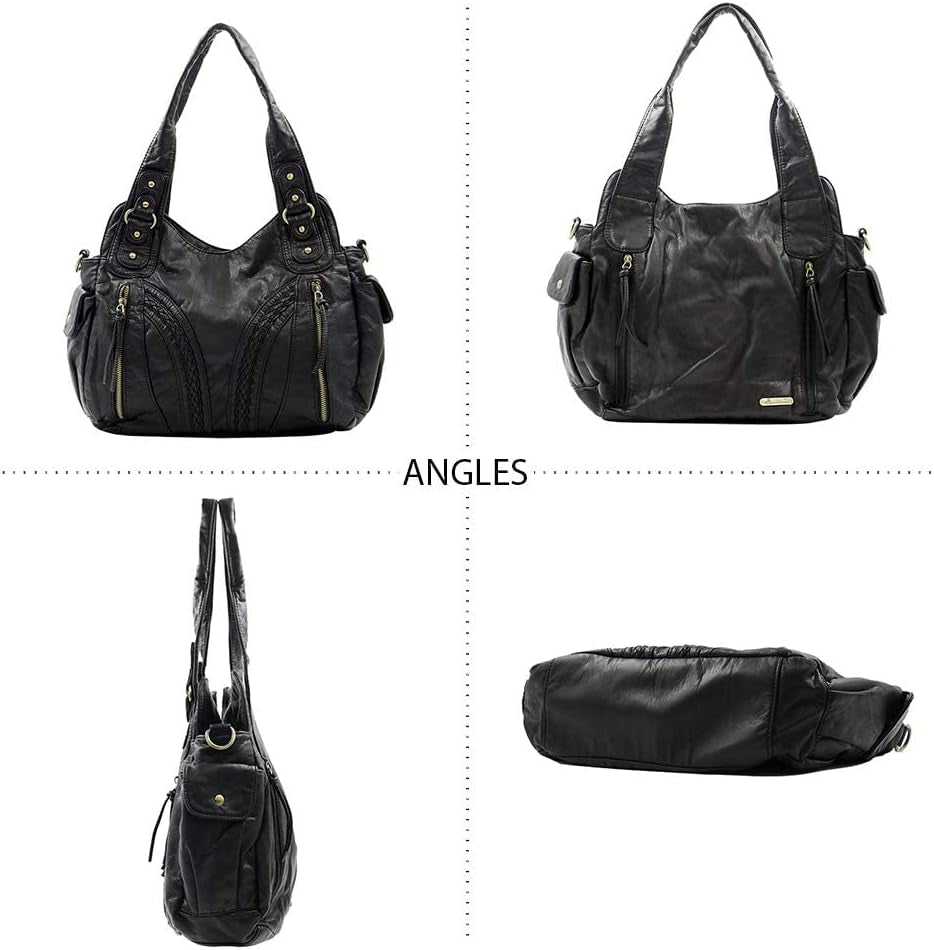 Washed Leather Hobo Bags for Women Roomy Handbags with Crossbody Strap