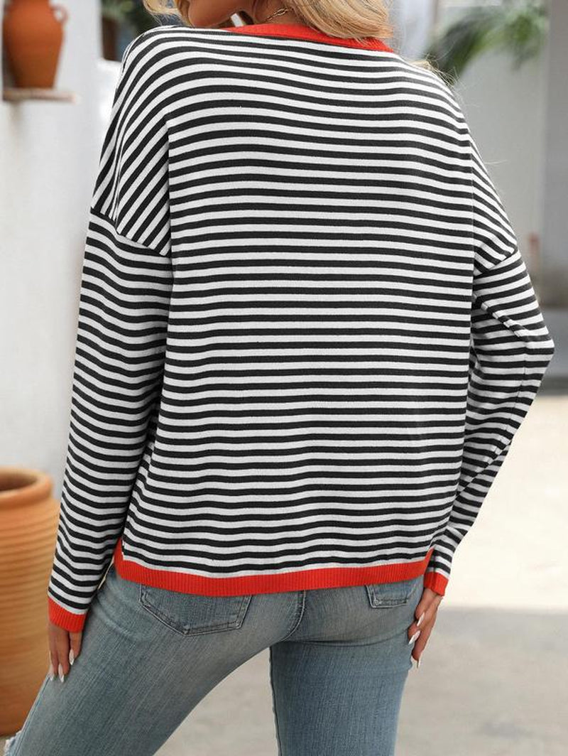 Colorblocked Striped Piping Pullover Sweatshirt Clothing Women Womens Tops