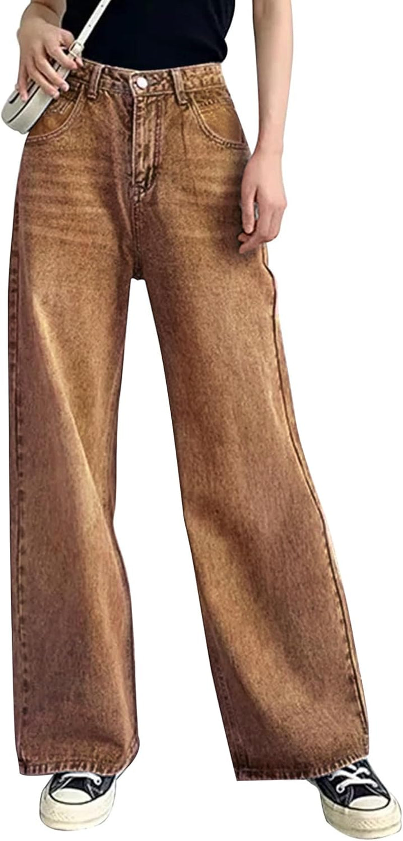 Baggy Wide Leg Jeans for Women High Waisted Trendy Flare Jeans Boyfriend Denim Pants with Patch Pockets