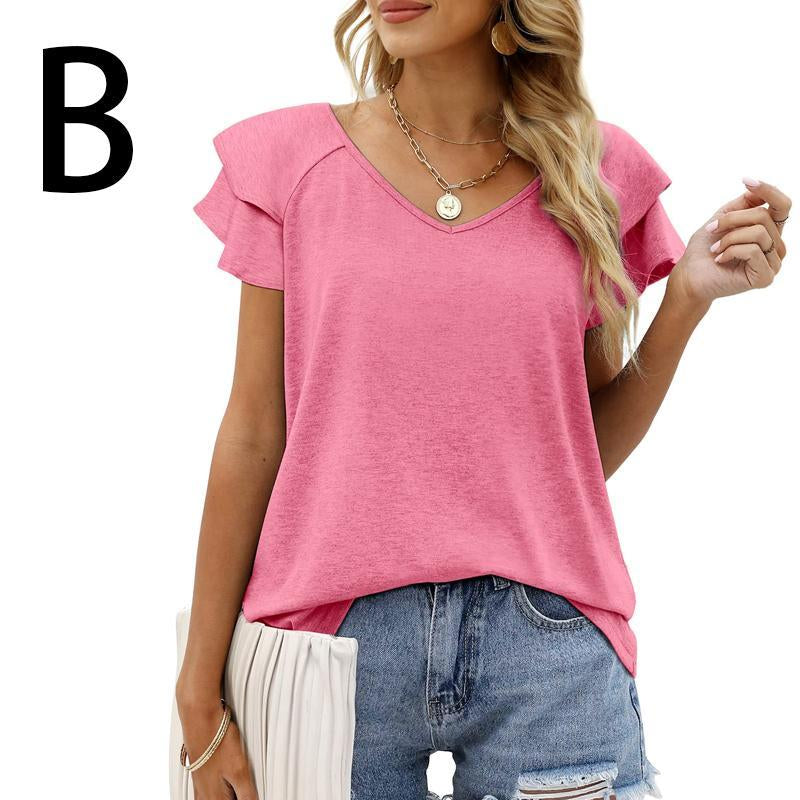 WIHOLL Womens Tops Casual V Neck Ruffle Sleeve T Shirts Babydoll Loose Fit Peplum Tops