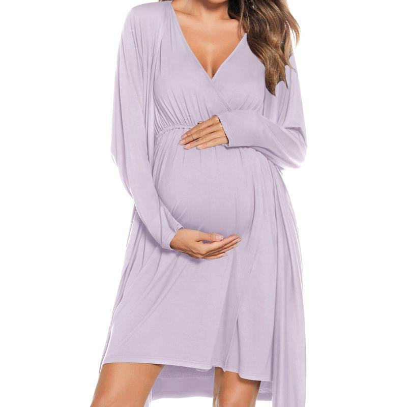 SWOMOG Women Maternity Nursing Gown and Robe Set 3 in 1 Soft Modal Fabric Nursing Gown for Hospital Bathrobe Pregnancy Postpartum Outfits Pregnant