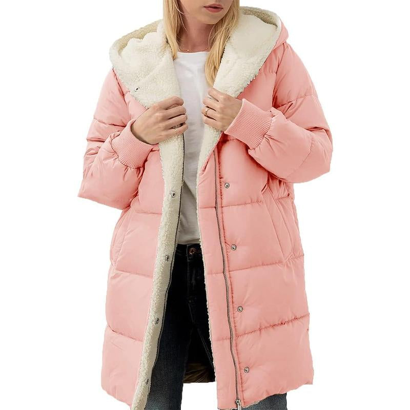 FMEYOA Womens Winter Warm Coats Sherpa Fleece Lined Long Hooded Puffer Jacket M4D031