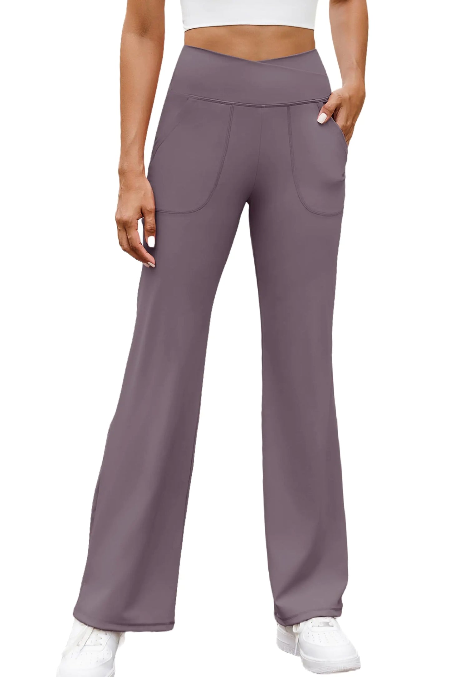 Misakia Womens Athletic Pants Solid Yoga Pants Women Lightweight Tall Yoga Pants with Pockets for Women Purple XXL