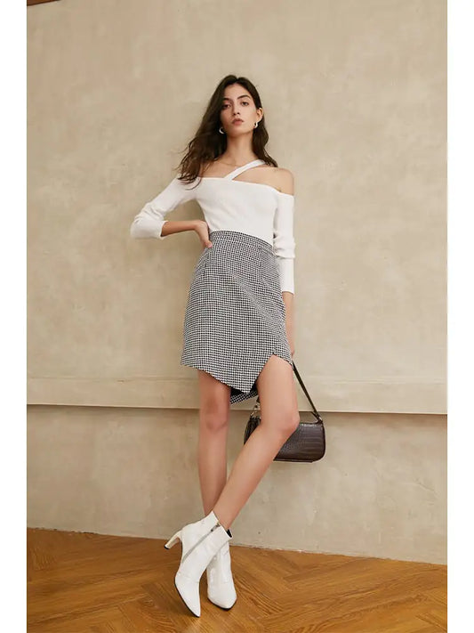 Houndstooth Irregular Skirt for Women