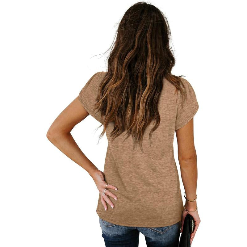 WIHOLL Womens Tops V Neck Summer Petal Sleeve Casual Tshirts