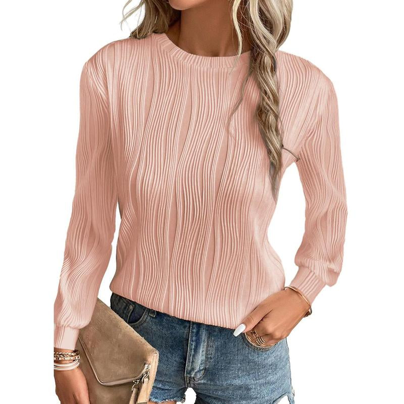 EVALESS Women'S Casual Sweatshirt Tops Trendy Long Sleeve Crewneck Basic Solid Loose Textured Shirts 2025 Fashion Womenswear Outfits Clothing