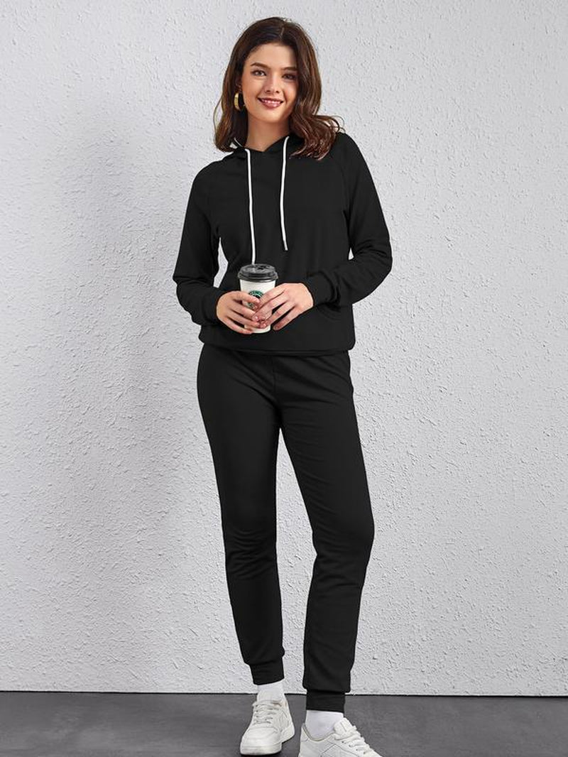 FUPHINE Women'S 2 Piece Sets Long Sleeve Hoodies Sweatpant Set Lounge Sets Fall Outfits Tracksuit 2024 Clothes (Black,L)