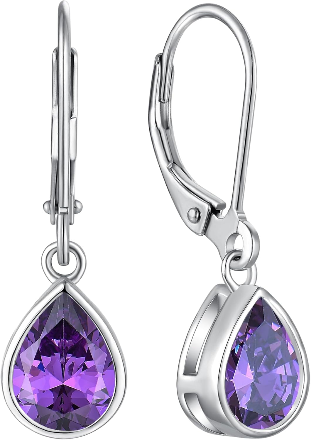 925 Sterling Silver Solitaire Teardrop Dangle Drop Earrings Pear/Heart/Round Cut Birthstone Leverback Earrings Jewelry for Women