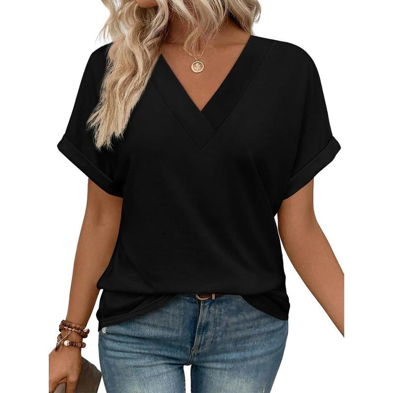 WIHOLL 3/4 Length Sleeve Womens Tops V Neck Casual Tunic Tops Basic Shirts Loose Fit Blouse