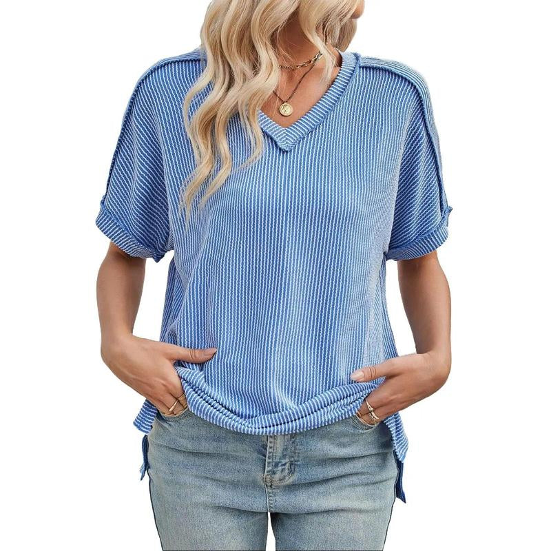Womens Short Sleeve Cute Tops Casual V Neck Oversized T-Shirt