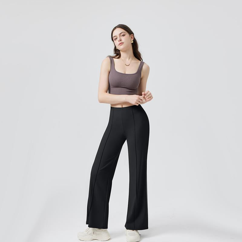 OQQ Women Straight Leg Pants High Waist Casual Lounge Work Basic Pants Vacation Comfort Trouser Minimalist Womenswear Bottom Lady Underwear Nylon
