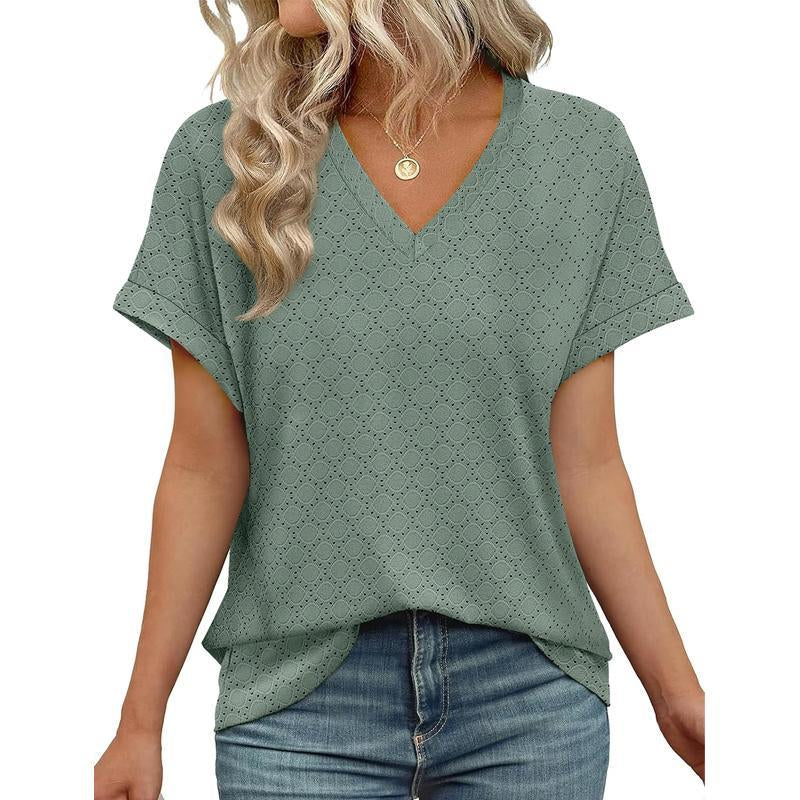 WIHOLL 3/4 Length Sleeve Womens Tops V Neck Casual Tunic Tops Basic Shirts Loose Fit Blouse