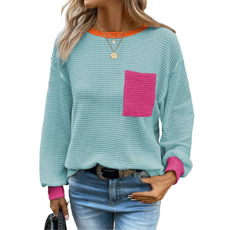 Dokotoo Womens Tops 2025 Oversized Long Sleeve Crewneck Waffle Knit Shirts Business Casual Blouses Basic Shirts Clothes Elegant