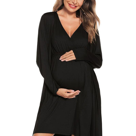 SWOMOG Women Maternity Nursing Gown and Robe Set 3 in 1 Soft Modal Fabric Nursing Gown for Hospital Bathrobe Pregnancy Postpartum Outfits Pregnant