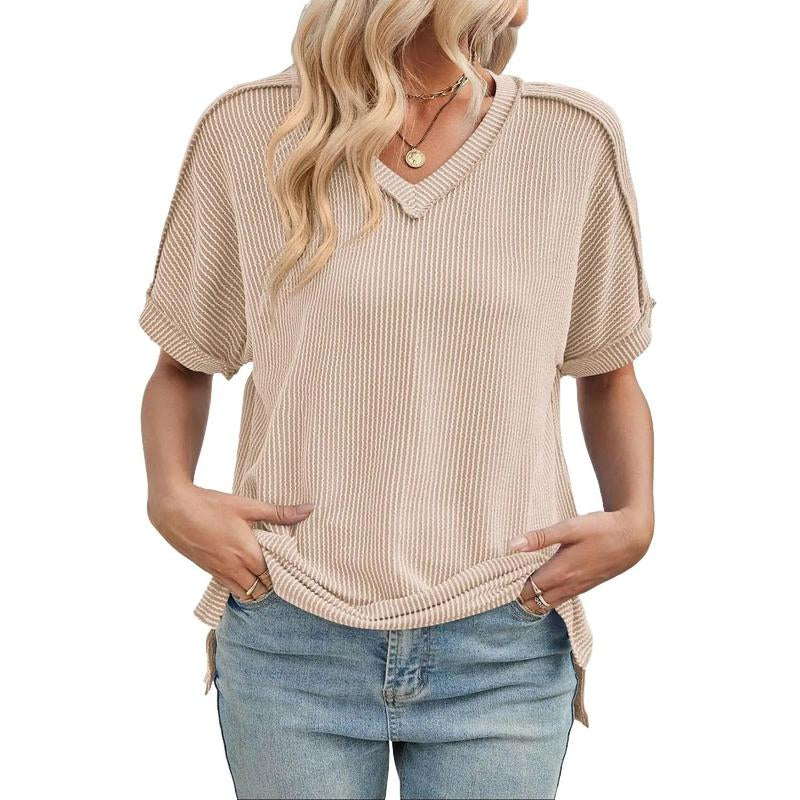 Womens Short Sleeve Cute Tops Casual V Neck Oversized T-Shirt