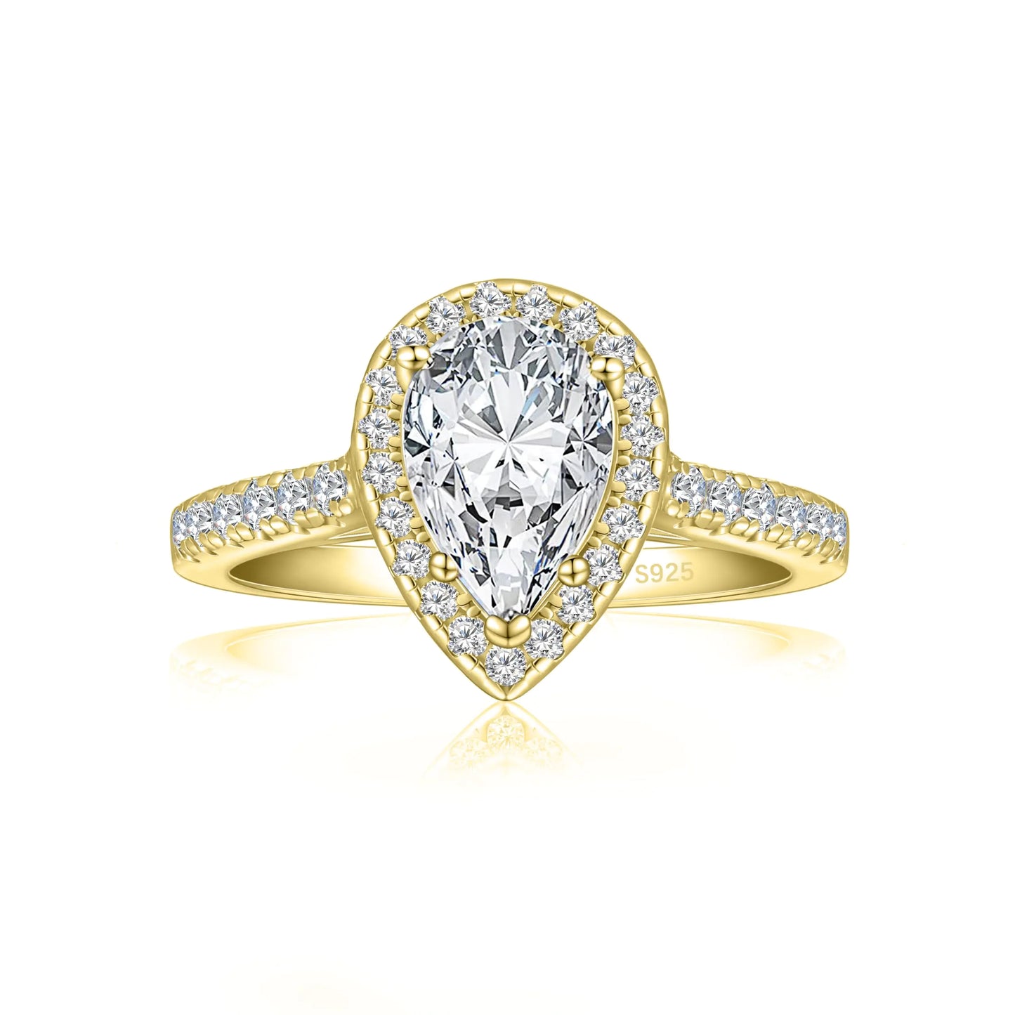 JALOKIVI 1.5CT 925 Sterling Silver Engagement Rings for Women Pear Cut Halo Cubic Zirconia Wedding Promise Rings for Her Gold Size 7.5