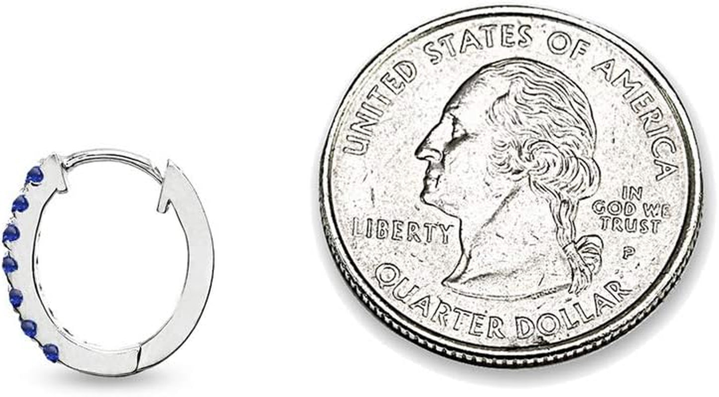 Sterling Silver Tiny Small 15Mm Prong-Set Genuine or Synthetic Gemstone Oval Huggie Hoop Earrings