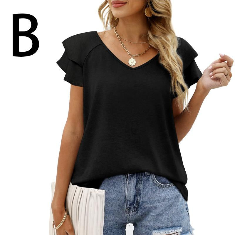WIHOLL Womens Tops Casual V Neck Ruffle Sleeve T Shirts Babydoll Loose Fit Peplum Tops