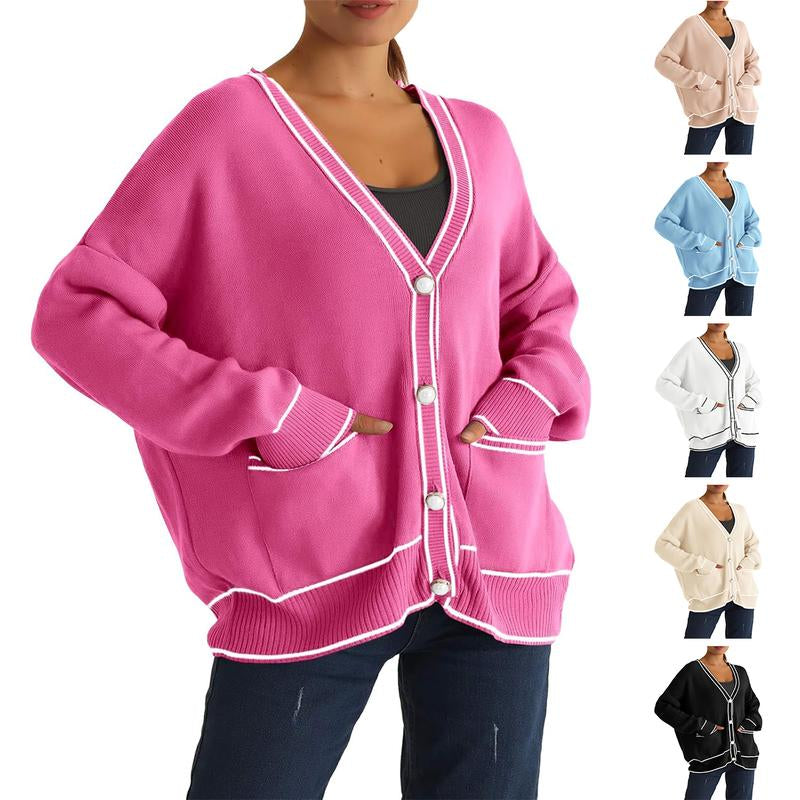 Fisace Womens Button down Cardigan Sweaters V Neck Open Front Oversized Knit Long Sleeve Fall Coat