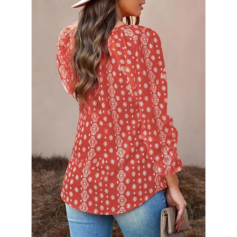 Dokotoo Women'S Casual Boho Floral Printed V Neck Tops Drawstring Short Long Sleeve T Shirt Blouses