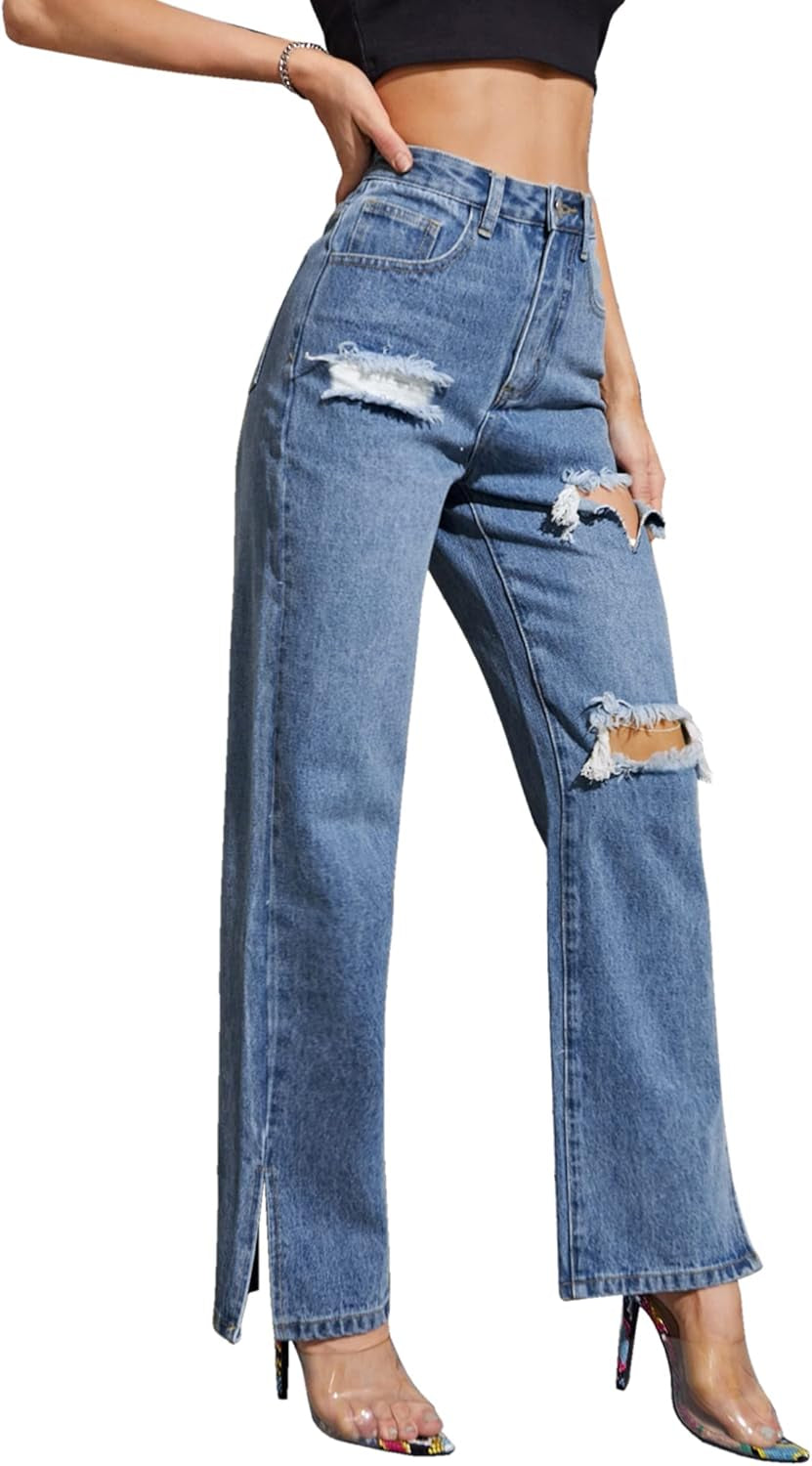 Baggy Wide Leg Jeans for Women High Waisted Trendy Flare Jeans Boyfriend Denim Pants with Patch Pockets