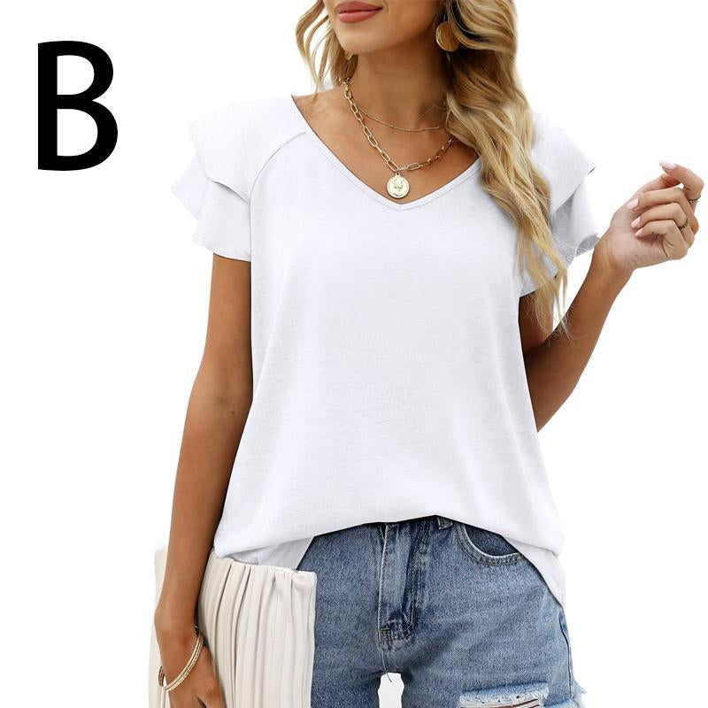 WIHOLL Womens Tops Casual V Neck Ruffle Sleeve T Shirts Babydoll Loose Fit Peplum Tops