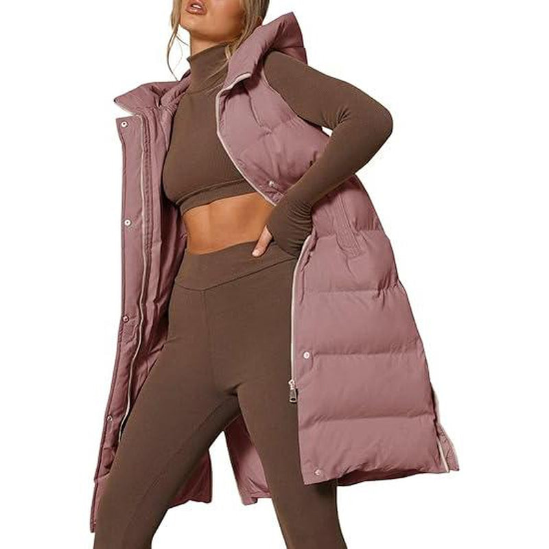 Goranbon Womens down Vest with Stand Collar Thick Hooded Sleeveless Long Coats Jacket