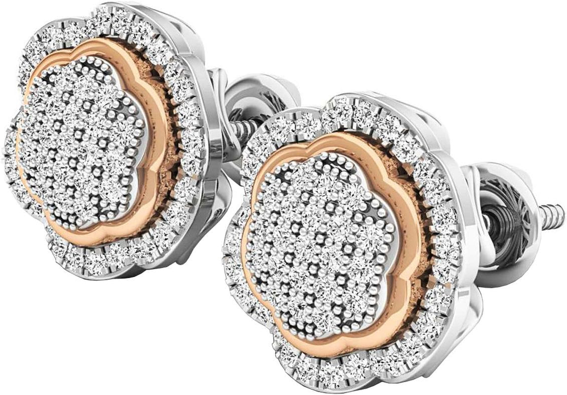 0.35 Cttw 14K round White Diamond Womens Cluster Flower Earrings 1/, Solid Gold