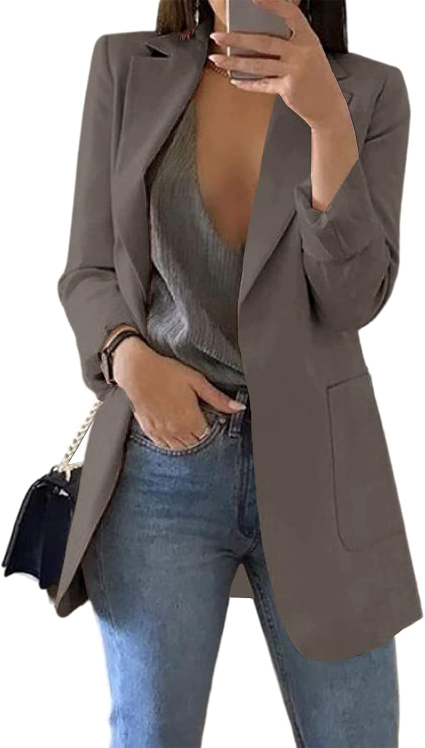 Womens Casual Blazers Open Front Long Sleeve Lapel Collar Work Office Jacket