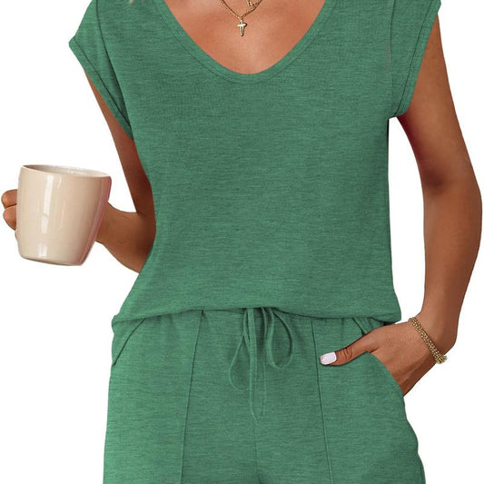 Ekouaer Womens Tops and Shorts Cute Sets Comfy 2 Piece Lounge Set S-XXL