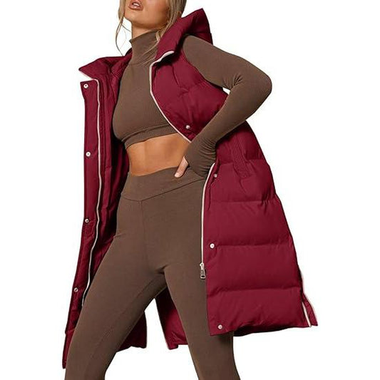 Goranbon Womens down Vest with Stand Collar Thick Hooded Sleeveless Long Coats Jacket