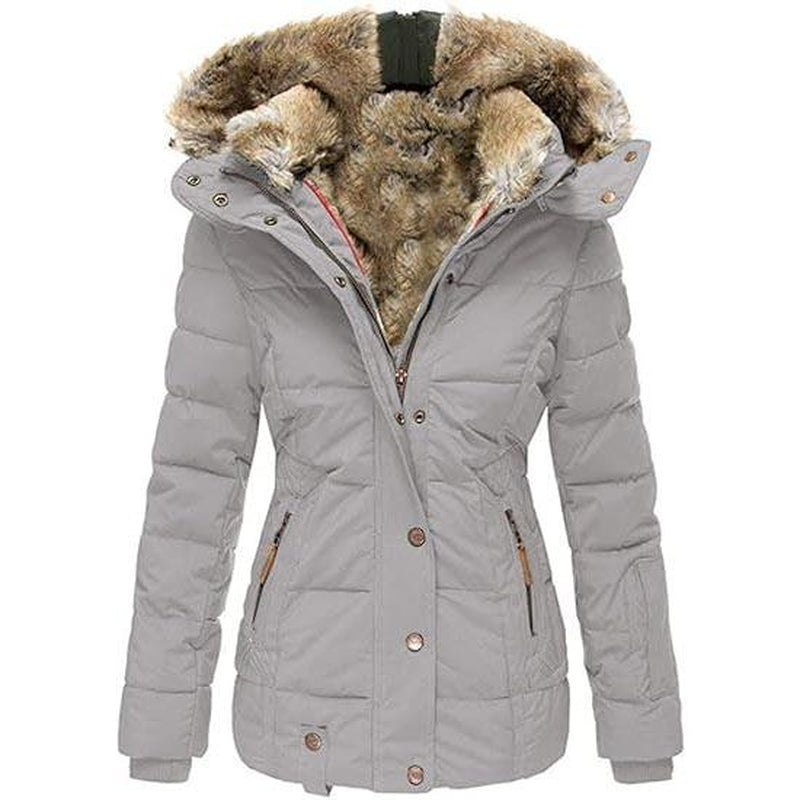 Goranbon Womens down Coats Winter Zipper Hooded Faux Fur inside Parka down Jackets