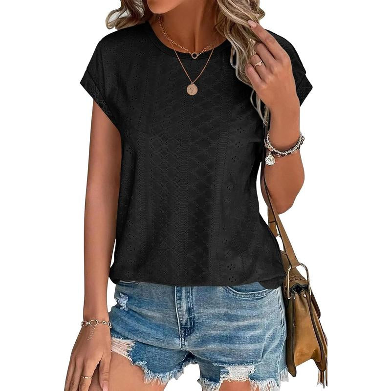 WIHOLL Womens Tops Short Sleeve Shirts Blouses for Women Dressy Casual Cap Sleeve Tops with Curved Hem