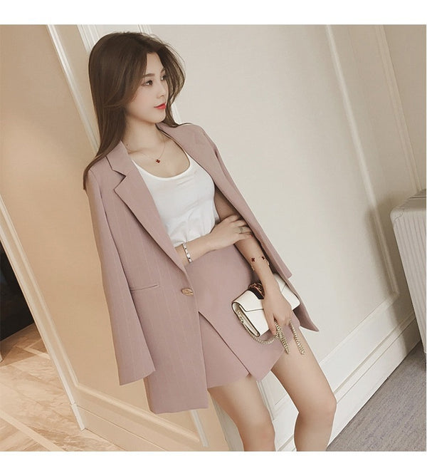 Stylish Women's British Casual Blazer and Dress Set