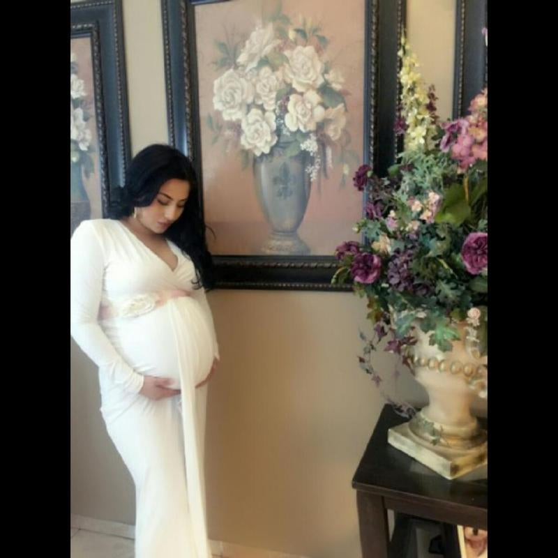 Beautiful Maternity Deep V-Neck Gown Dress.