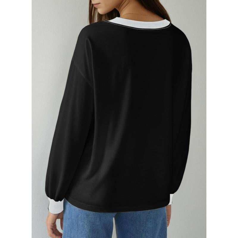 Dokotoo Women Blouses Dressy Casual Long Sleeve Shirts V Neck Color Block Tops Fall Outfits 2025