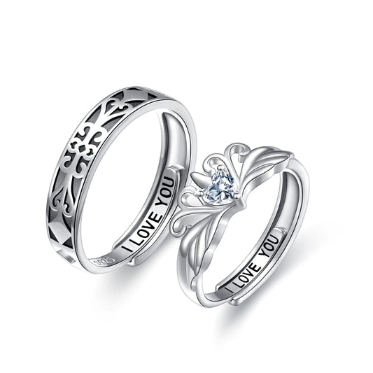 Alphm Promise Rings for Couples Matching Rings Sets 925 Sterling Silver I Love You Princess and Knight Engagement Ring for Her and Him Wedding Band Adjustable Couple Rings for 2 Women Men