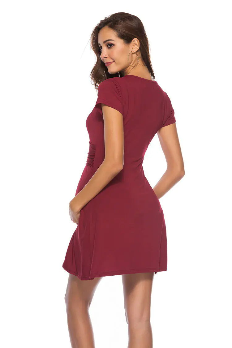 Deep V-Neck Short Sleeve Maternity Dress