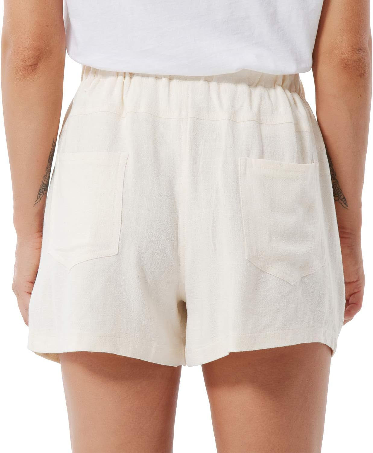 Women Summer Shorts Drawstring Comfy Casual Workout Cotton Linen Elastic Waist with Pockets Shorts (166 Beige, Large)