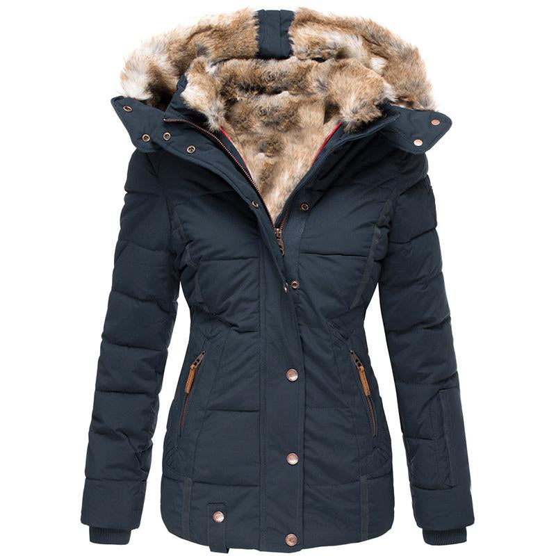 Goranbon Womens down Coats Winter Zipper Hooded Faux Fur inside Parka down Jackets