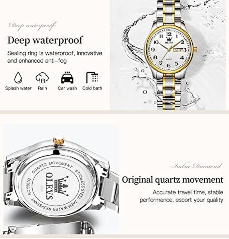 Women Watches Gold Silver Stainless Steel Waterproof Analog Large Easy Reader Day Date Ladies Wrist Watches