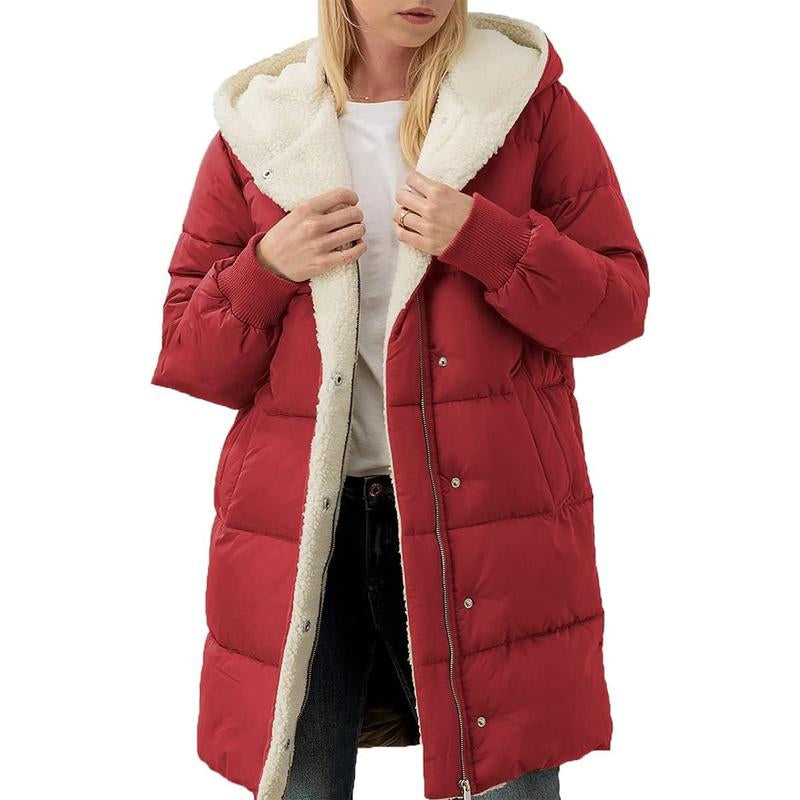 FMEYOA Womens Winter Warm Coats Sherpa Fleece Lined Long Hooded Puffer Jacket M4D031