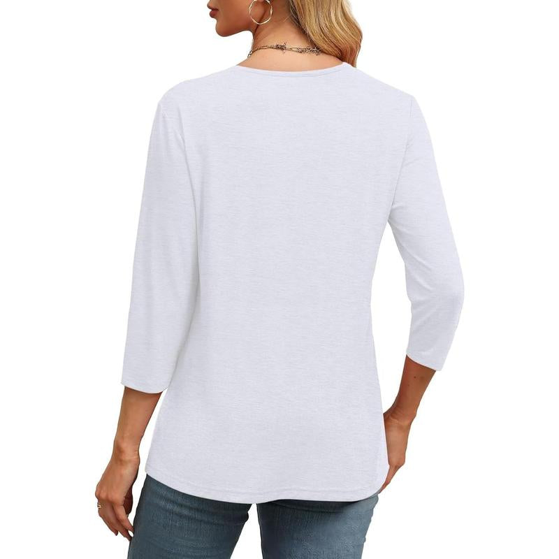 WIHOLL 3/4 Length Sleeve Womens Tops V Neck Casual Tunic Tops Basic Shirts Loose Fit Blouse