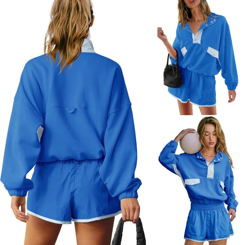 Tanming Women'S Two Piece Short Sets Summer Lounge Sweatsuits Long Sleeve Outfits Travel Tracksuit with Pocket Womenswear Clothes